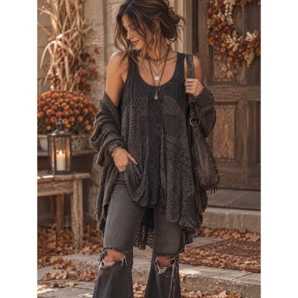 Womens Lace Crochet Sleeveless Boho Dress Indie Size M Fairy Grunge Whimsigoth